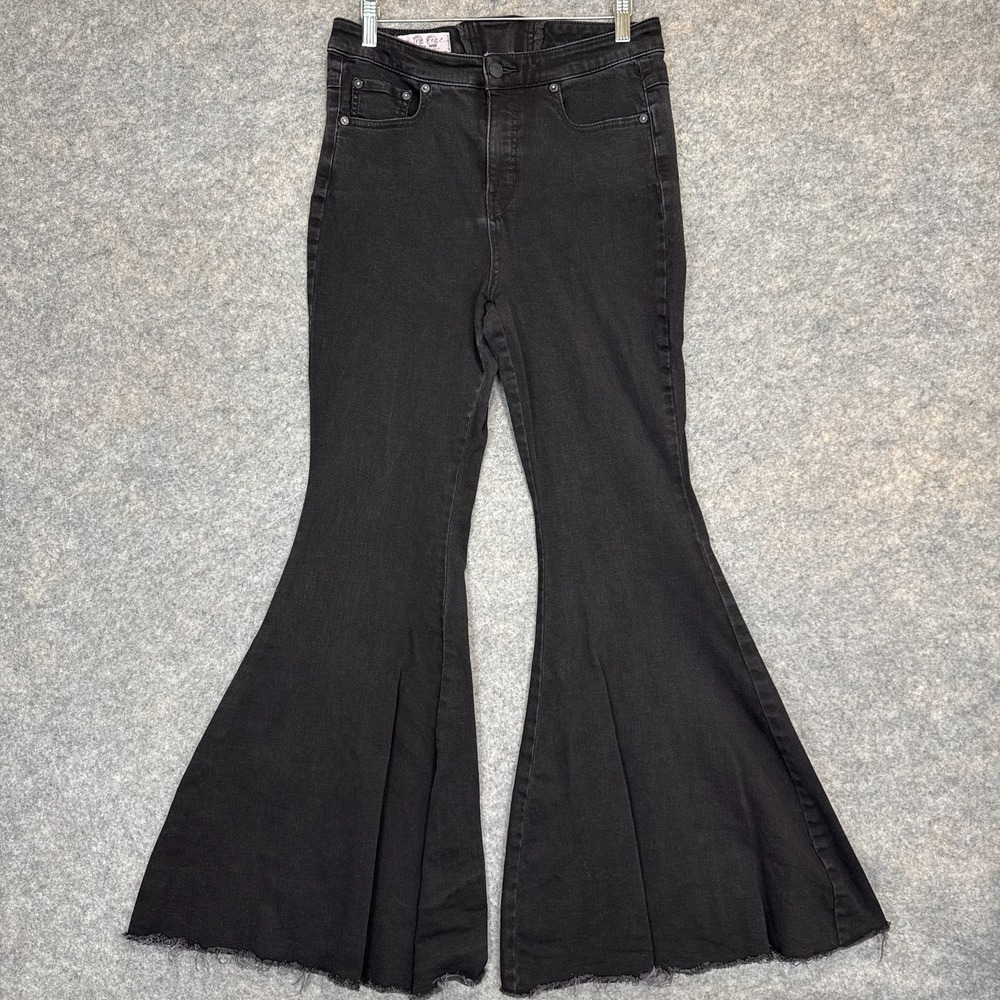 Free People CRVY High Rise Flare Bell Bottom Jeans Women 29 Curvy Black Back Tie